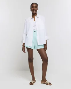 River Island Aqua linen blend high waisted shorts< Shorts