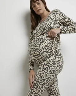 River Island Beige animal print maternity leggings< Maternity