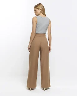 River Island Beige asymmetric waist wide leg trousers< Trousers