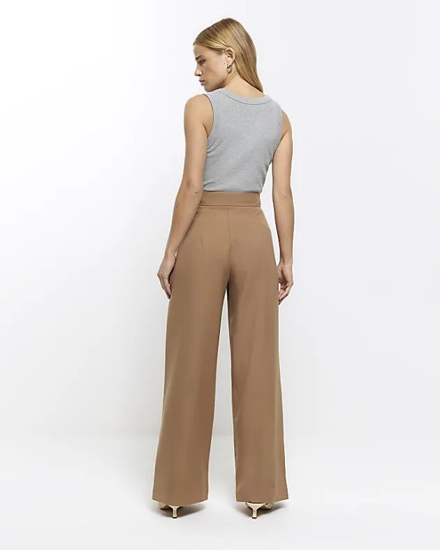 River Island Beige asymmetric waist wide leg trousers< Trousers