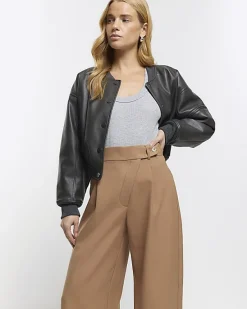 River Island Beige asymmetric waist wide leg trousers< Trousers