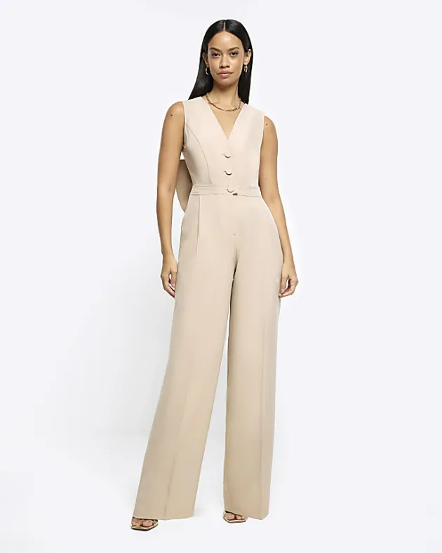 River Island Beige bow blazer jumpsuit< Jumpsuits & Playsuits
