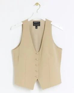 River Island Beige button front waistcoat< Suits & Tailoring