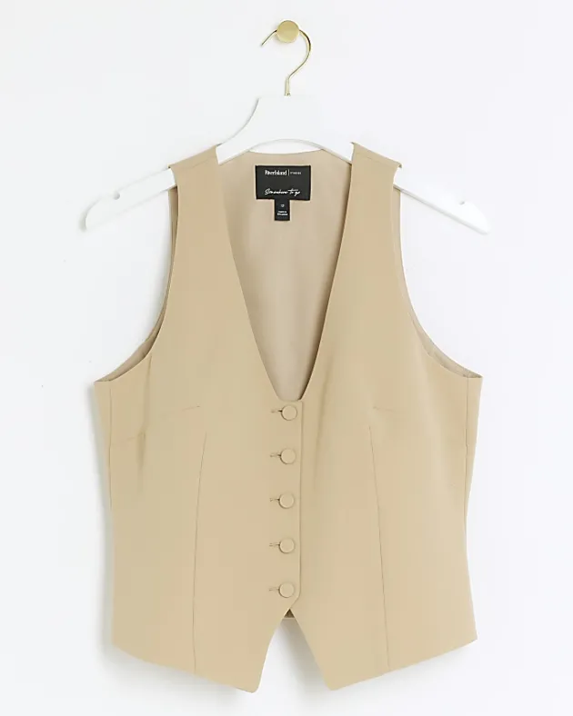 River Island Beige button front waistcoat< Suits & Tailoring