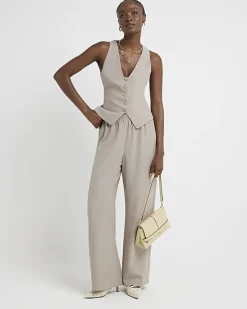 River Island Beige button front waistcoat< Suits & Tailoring