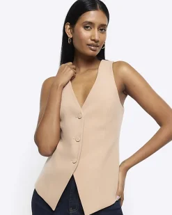 River Island Beige button up long waistcoat< Suits & Tailoring