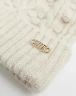 River Island Beige cable knit beanie hat< Accessories