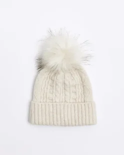 River Island Beige cable knit beanie hat< Accessories