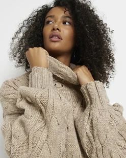 River Island Beige cable knit mini jumper shirt dress< Dresses