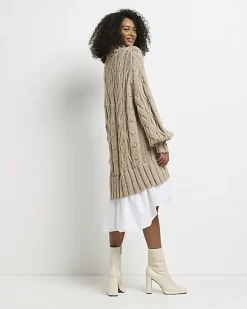 River Island Beige cable knit mini jumper shirt dress< Dresses