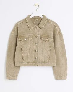 River Island Beige cropped denim jacket< Coats & Jackets