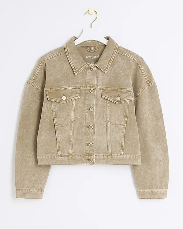 River Island Beige cropped denim jacket< Coats & Jackets