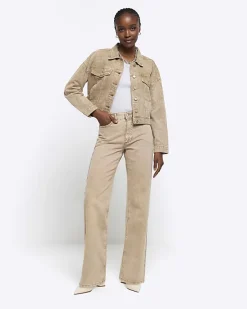 River Island Beige cropped denim jacket< Coats & Jackets