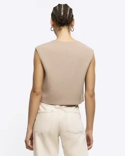 River Island Beige Cropped Waistcoat< Suits & Tailoring