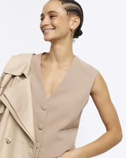 River Island Beige Cropped Waistcoat< Suits & Tailoring