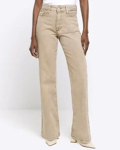 River Island Beige high waisted relaxed straight jeans< Jeans