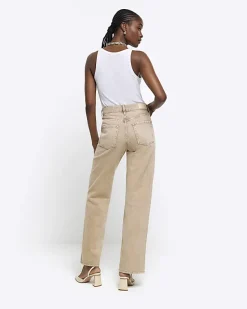 River Island Beige high waisted relaxed straight jeans< Jeans