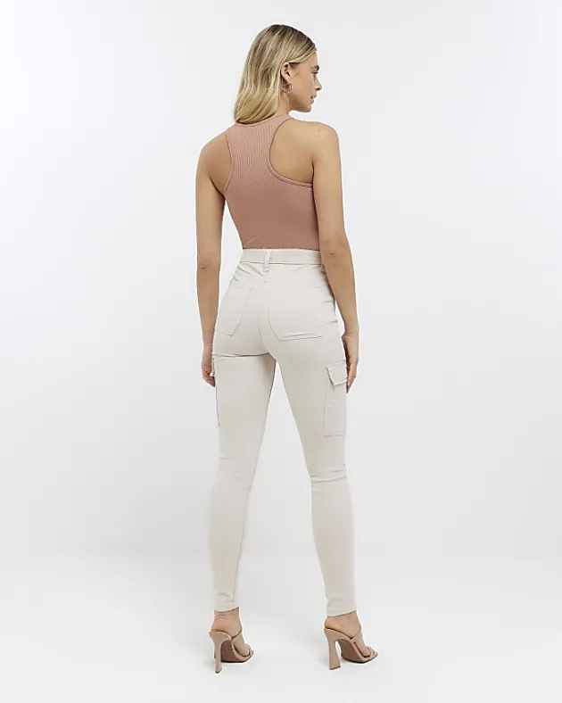 River Island Beige high waisted skinny cargo jeans< Jeans