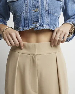 River Island Beige high waisted wide leg trousers< Trousers