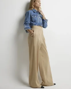 River Island Beige high waisted wide leg trousers< Trousers