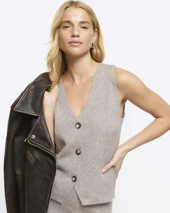 River Island Beige knit waistcoat< Co-ord Sets