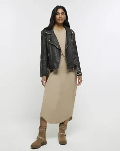 River Island Beige knot long sleeve t-shirt midi dress< Dresses
