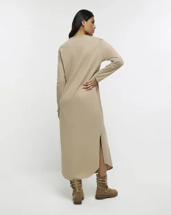 River Island Beige knot long sleeve t-shirt midi dress< Dresses