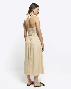 River Island Beige linen halter neck midi dress< Dresses