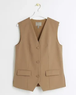 River Island Beige longline button up waistcoat< Suits & Tailoring