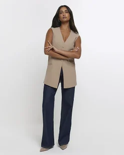 River Island Beige longline waistcoat< Suits & Tailoring