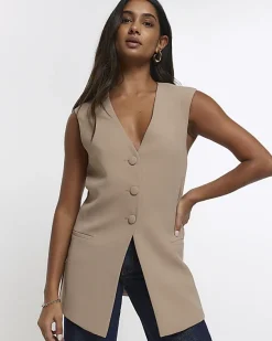 River Island Beige longline waistcoat< Suits & Tailoring