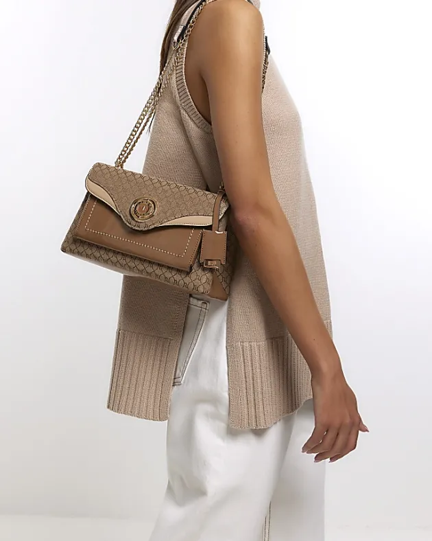 River Island Beige monogram chain shoulder bag< Bags, Purses & Luggage