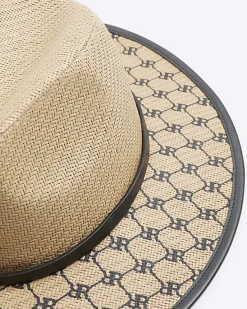 River Island Beige Monogram Fedora Hat< Accessories