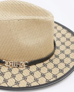 River Island Beige Monogram Fedora Hat< Accessories