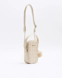 River Island Beige quilted pom pom cross body bag< Bags & Purses