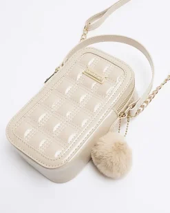 River Island Beige quilted pom pom cross body bag< Bags & Purses