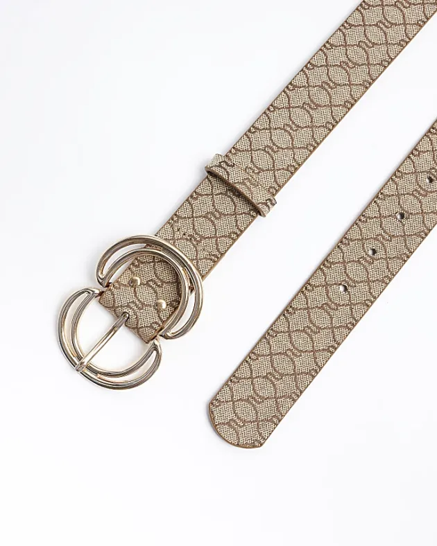 River Island Beige RI monogram belt< Accessories
