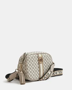 River Island Beige RI monogram print cross body bag< Bags, Purses & Luggage
