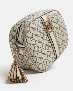 River Island Beige RI monogram print cross body bag< Bags, Purses & Luggage
