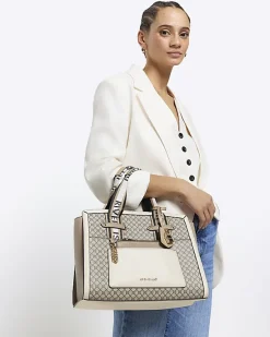 River Island Beige RI monogram tote bag< Bags, Purses & Luggage