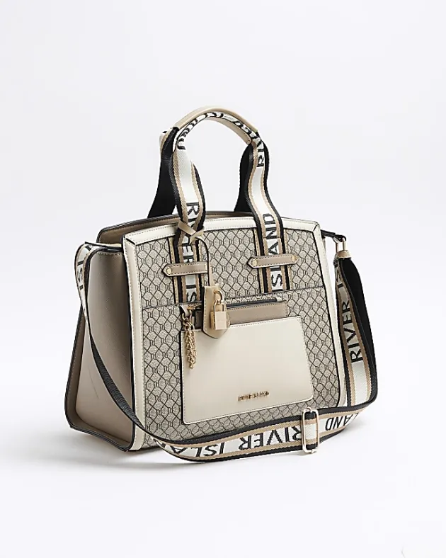 River Island Beige RI monogram tote bag< Bags, Purses & Luggage