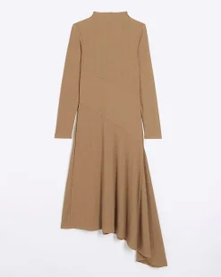River Island Beige rib asymmetric bodycon midi dress< Dresses