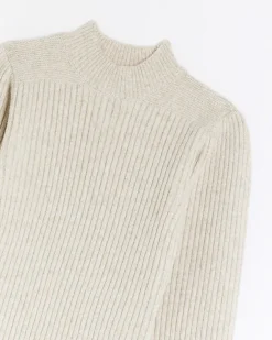 River Island Beige rib puff sleeve jumper mini dress< Dresses