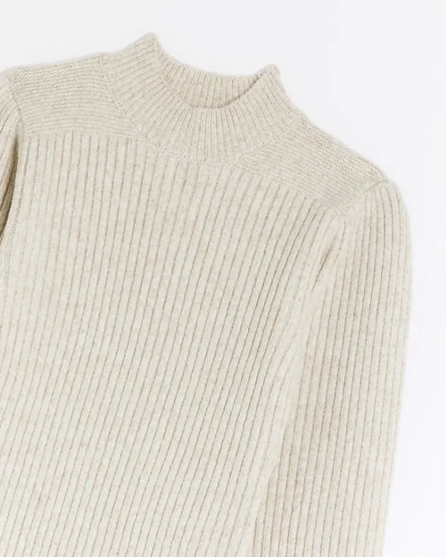 River Island Beige rib puff sleeve jumper mini dress< Dresses