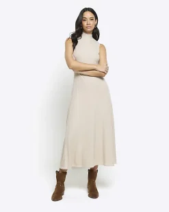 River Island Beige rib sleeveless midi dress< Dresses