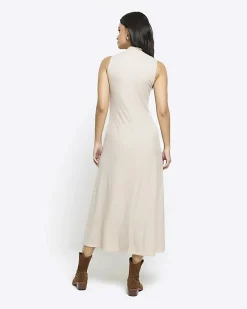 River Island Beige rib sleeveless midi dress< Dresses