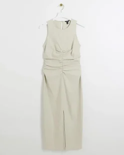 River Island Beige ruched split bodycon midi dress< Dresses