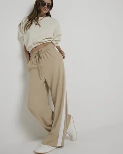 River Island Beige side stripe wide leg joggers< Trousers