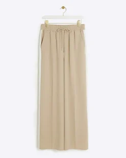 River Island Beige side stripe wide leg joggers< Trousers