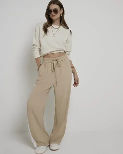 River Island Beige side stripe wide leg joggers< Trousers